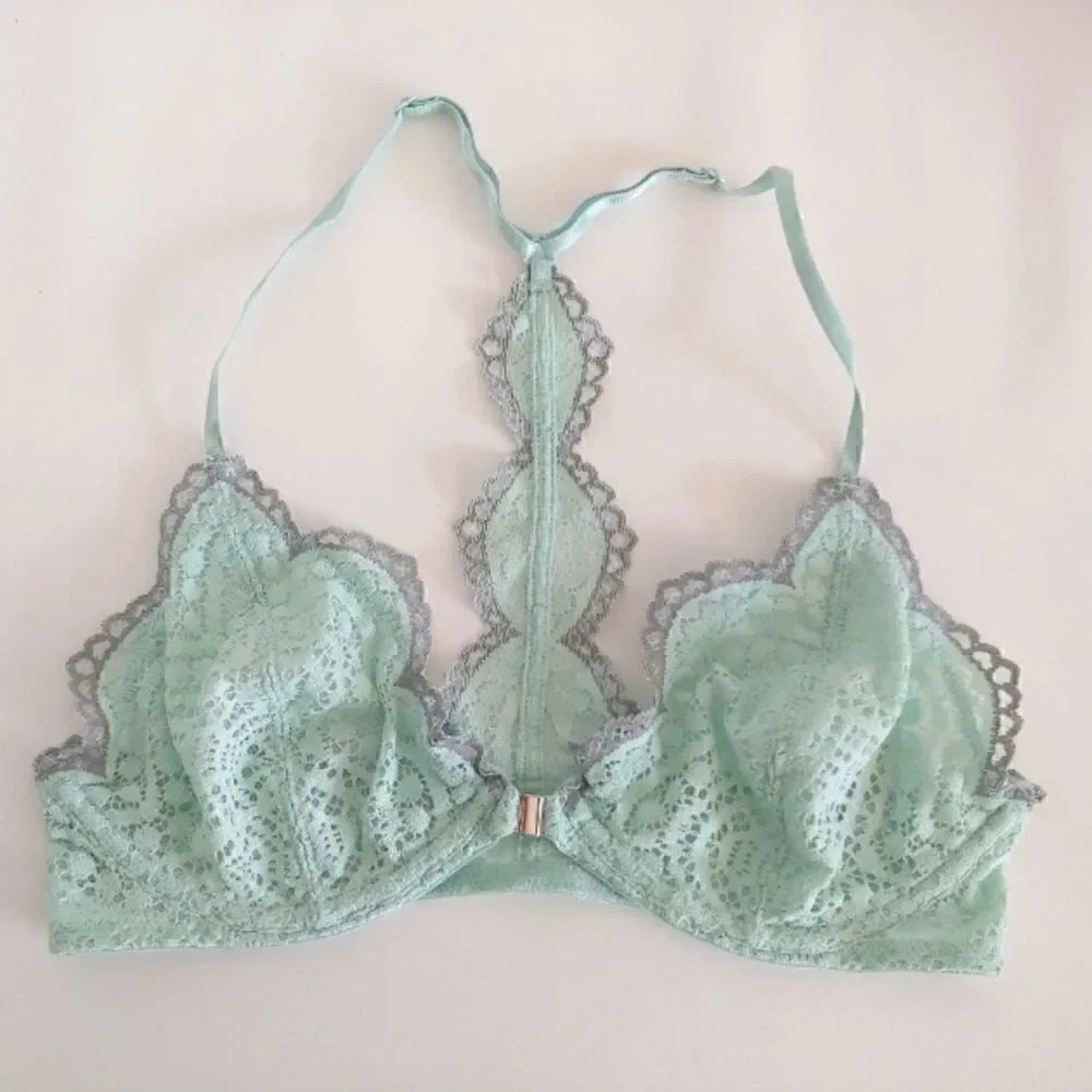 Free People Intimately Underwire Front Closure Lace Bra Teal and Grey Size 32C